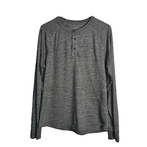 GAP Men’s Heather Gray Long Sleeve Henley Shirt Size M Cotton Blend Textured - Picture 1 of 7